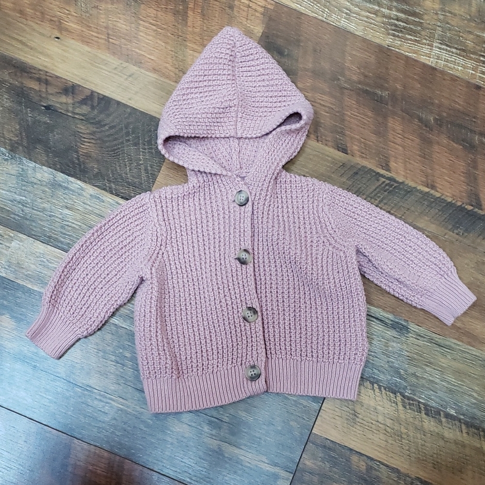 Old Navy Mauve Pink Chunky Knit Hooded Cardigan, Size 6-12 Months